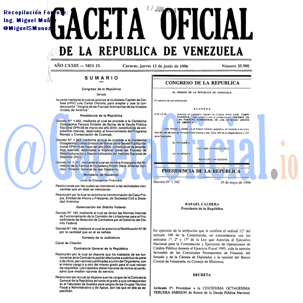 Gaceta Oficial 35980 del 13 Junio 1996