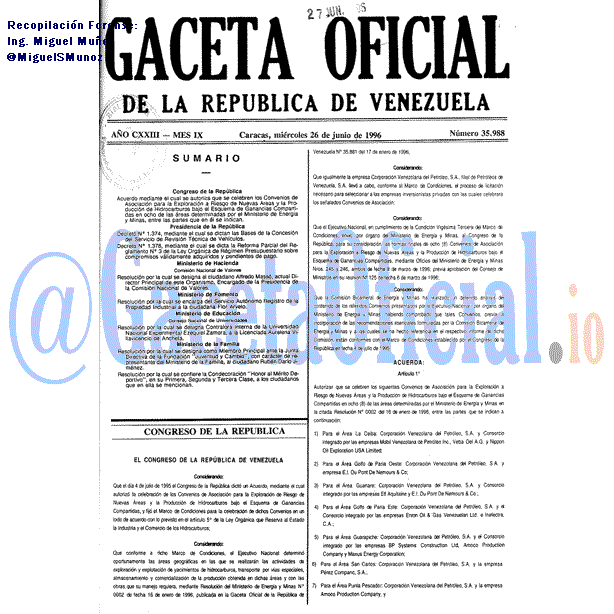 Gaceta Oficial 35988 del 26 Junio 1996