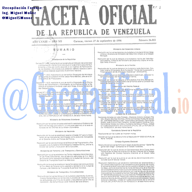 Gaceta Oficial 36053 del 27 Septiembre 1996