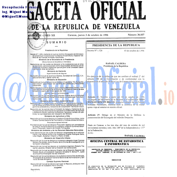 Gaceta Oficial 36057 del 3 Octubre 1996