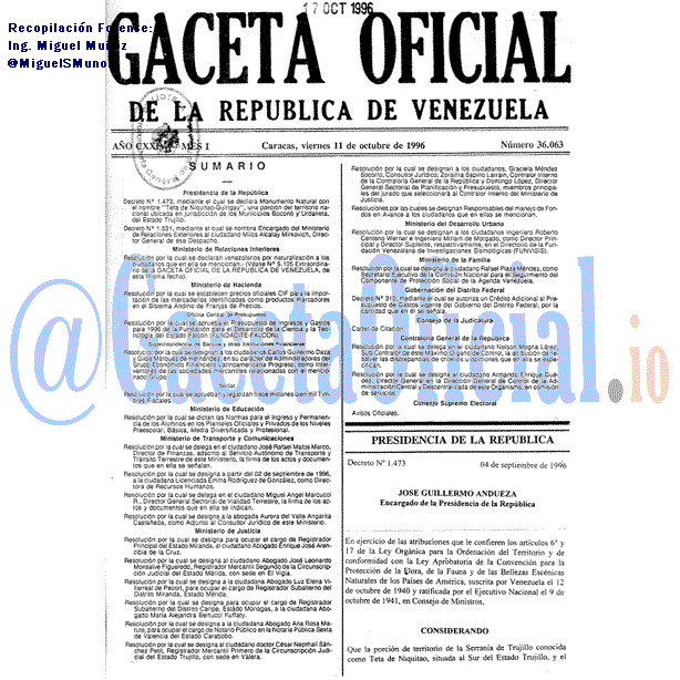 Gaceta Oficial 36063 del 11 Octubre 1996