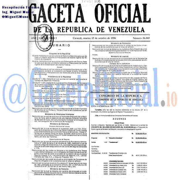Gaceta Oficial 36065 del 15 Octubre 1996