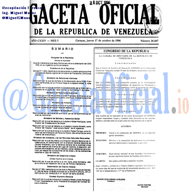 Gaceta Oficial 36067 del 17 Octubre 1996