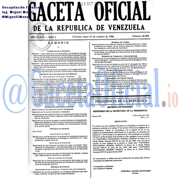 Gaceta Oficial 36069 del 21 Octubre 1996