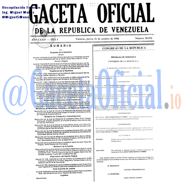 Gaceta Oficial 36076 del 31 Octubre 1996