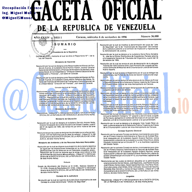 Gaceta Oficial 36080 del 6 Noviembre 1996