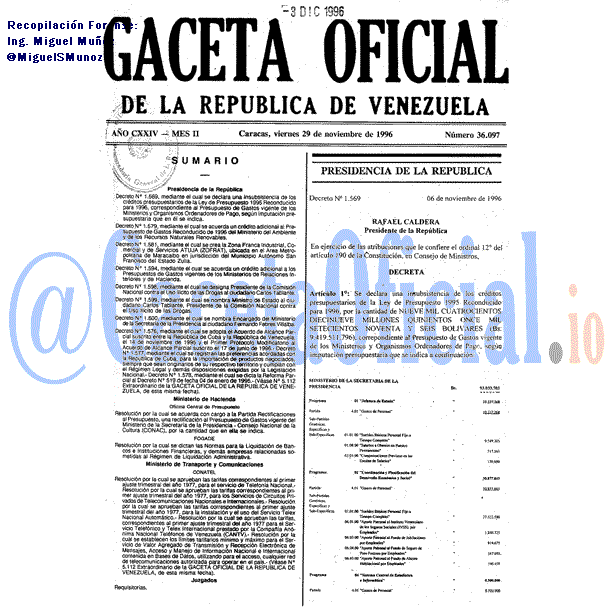 Gaceta Oficial 36097 del 29 Noviembre 1996