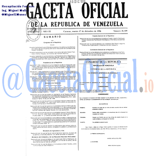 Gaceta Oficial 36109 del 17 Diciembre 1996
