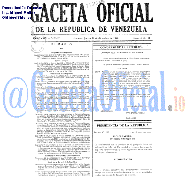 Gaceta Oficial 36111 del 19 Diciembre 1996