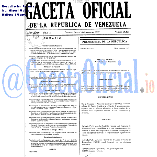 Gaceta Oficial 36127 del 16 Enero 1997