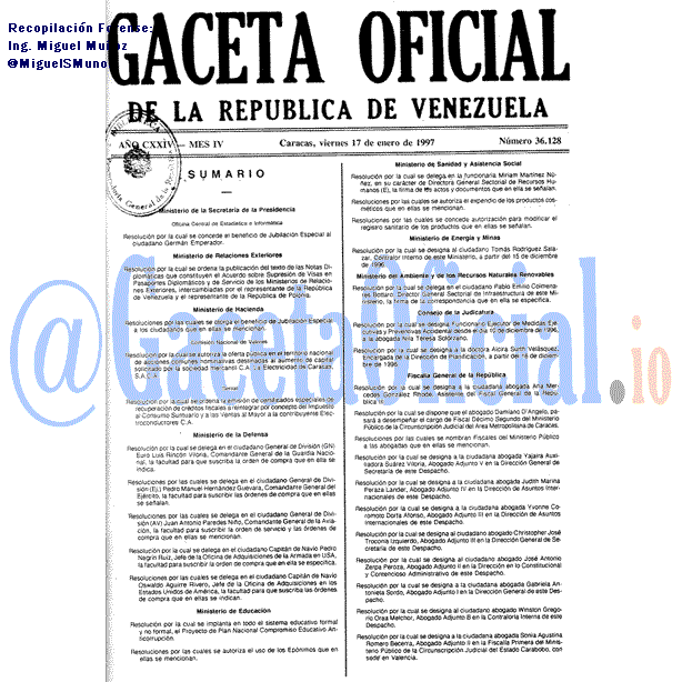 Gaceta Oficial 36128 del 17 Enero 1997