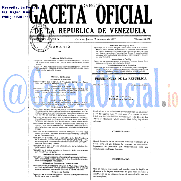 Gaceta Oficial 36132 del 23 Enero 1997