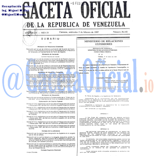 Gaceta Oficial 36141 del 5 Febrero 1997
