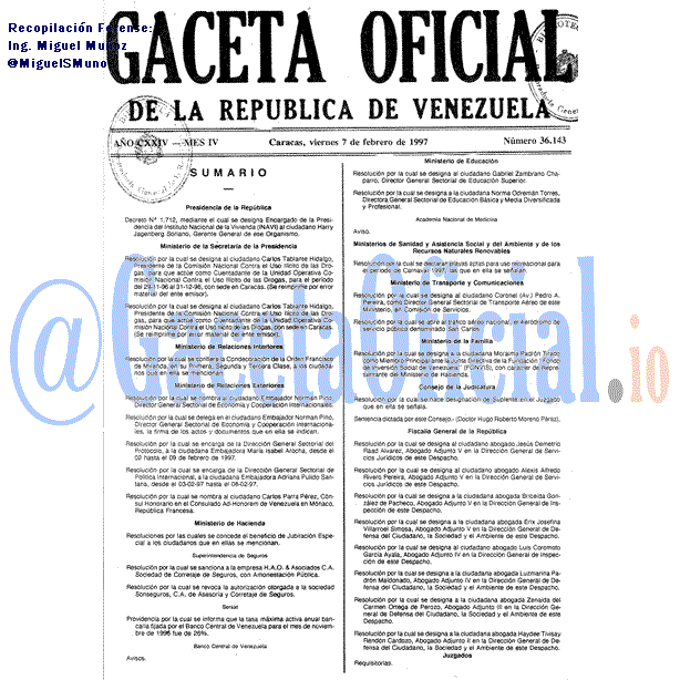 Gaceta Oficial 36143 del 7 Febrero 1997