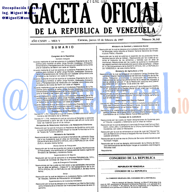 Gaceta Oficial 36145 del 13 Febrero 1997