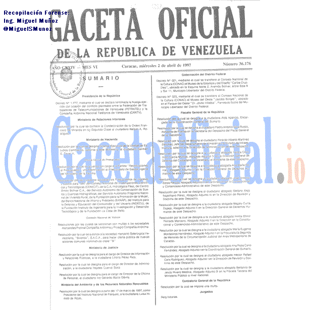 Gaceta Oficial 36176 del 2 Abril 1997
