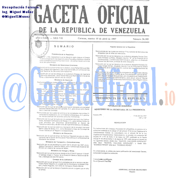 Gaceta Oficial 36185 del 15 Abril 1997