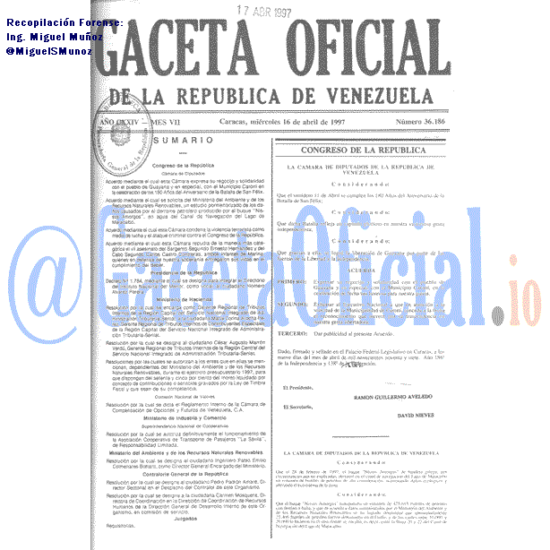 Gaceta Oficial 36186 del 16 Abril 1997