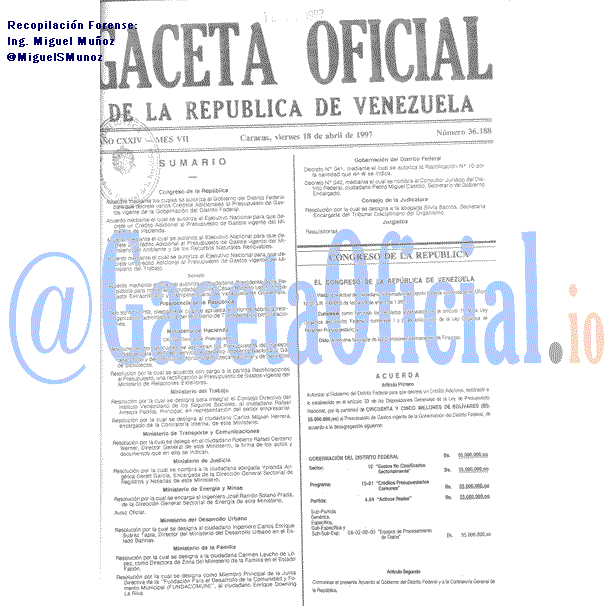 Gaceta Oficial 36188 del 18 Abril 1997