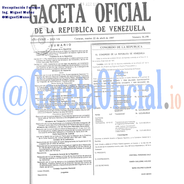 Gaceta Oficial 36190 del 22 Abril 1997