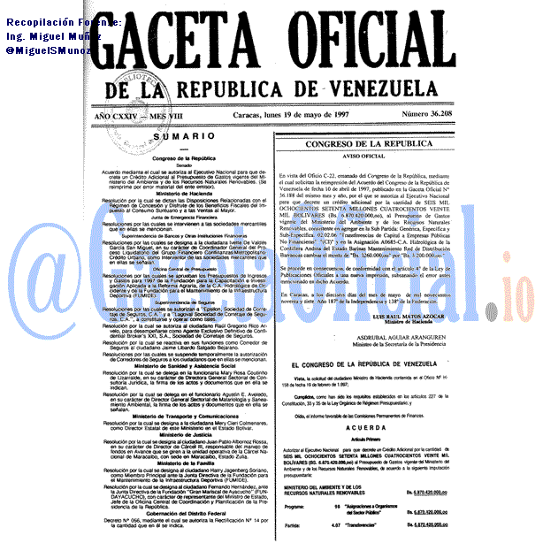 Gaceta Oficial 36208 del 19 Mayo 1997