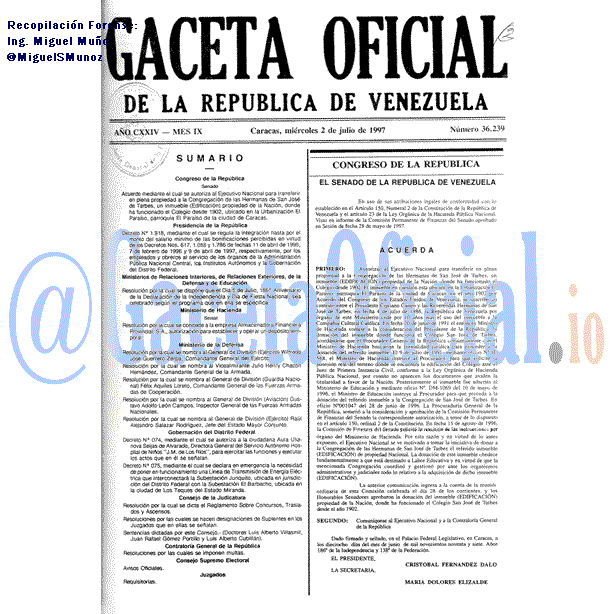 Gaceta Oficial 36239 del 2 Julio 1997