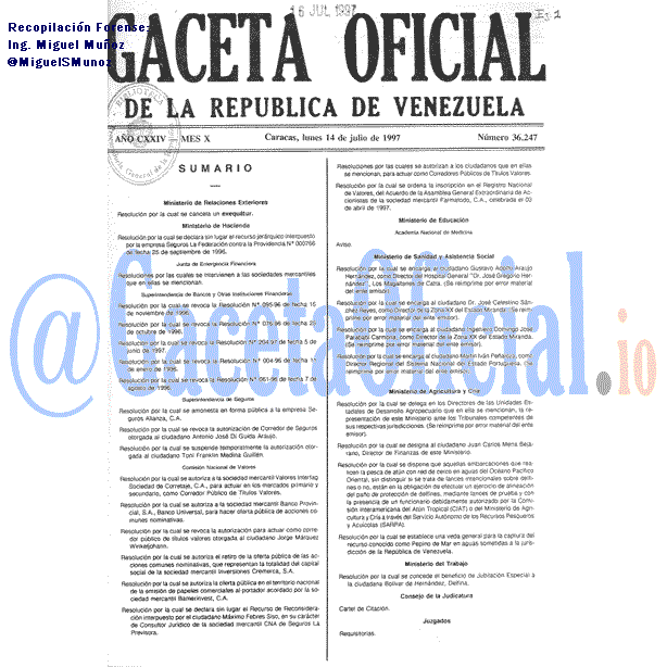 Gaceta Oficial 36247 del 14 Julio 1997