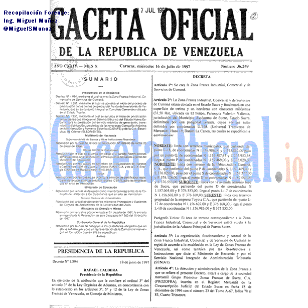 Gaceta Oficial 36249 del 16 Julio 1997
