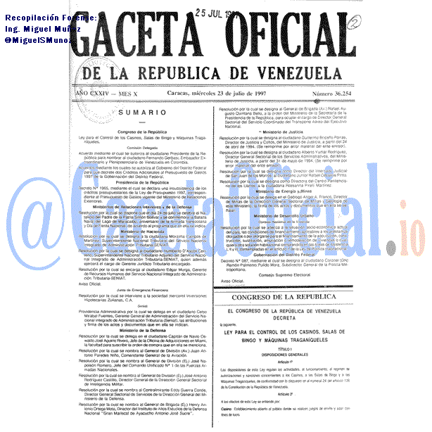 Gaceta Oficial 36254 del 23 Julio 1997