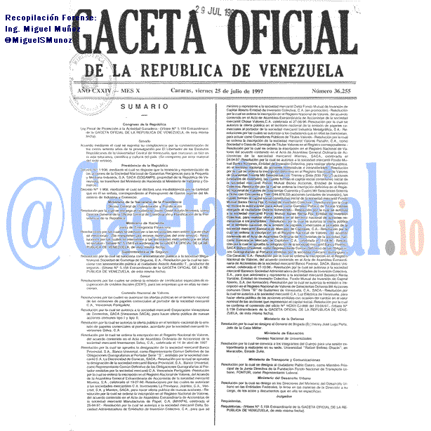 Gaceta Oficial 36255 del 25 Julio 1997