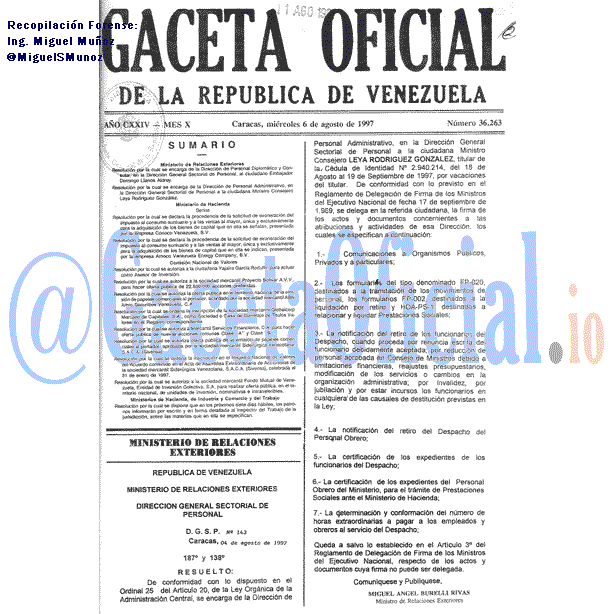 Gaceta Oficial 36263 del 6 Agosto 1997
