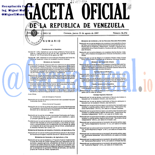 Gaceta Oficial 36274 del 21 Agosto 1997