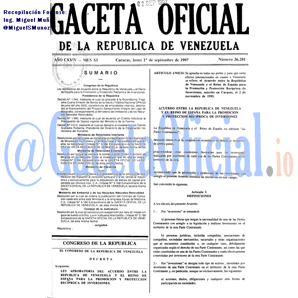 Gaceta Oficial 36281 del 1 Septiembre 1997