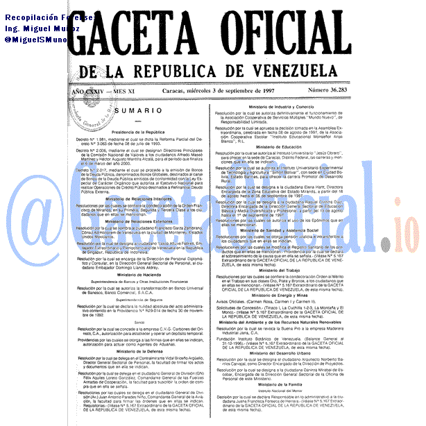 Gaceta Oficial 36283 del 3 Septiembre 1997