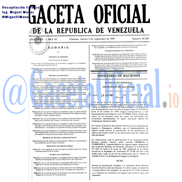 Gaceta Oficial 36285 del 5 Septiembre 1997