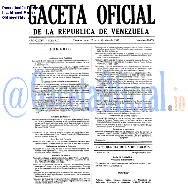 Gaceta Oficial 36296 del 22 Septiembre 1997