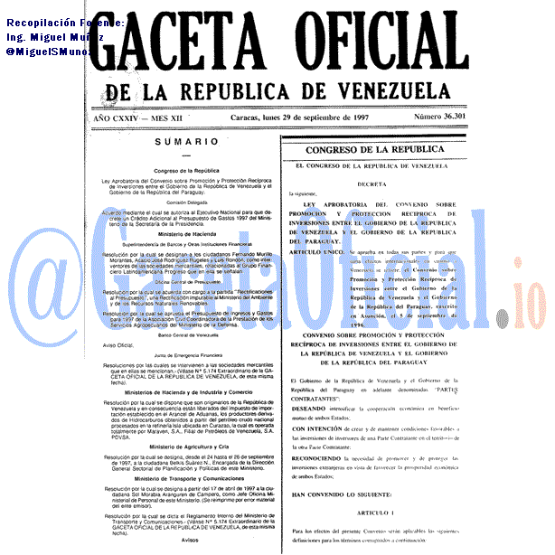 Gaceta Oficial 36301 del 29 Septiembre 1997