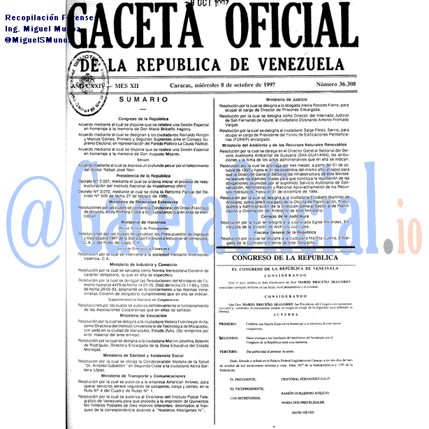 Gaceta Oficial 36308 del 8 Octubre 1997