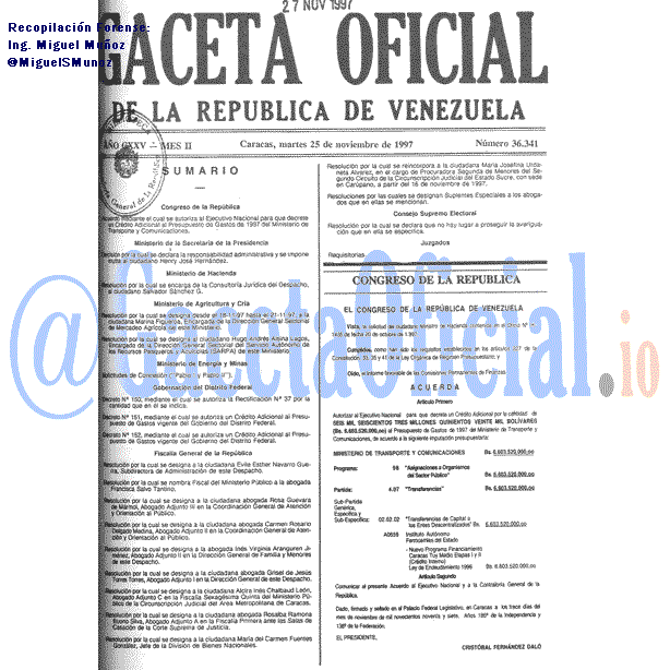 Gaceta Oficial 36341 del 25 Noviembre 1997