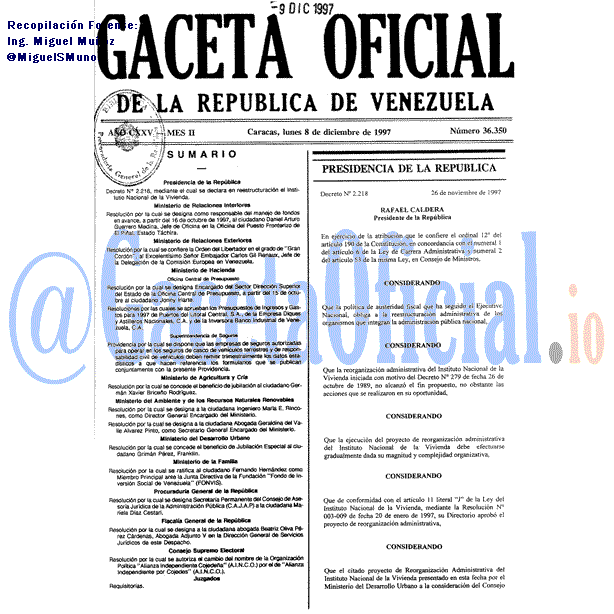 Gaceta Oficial 36350 del 8 Diciembre 1997