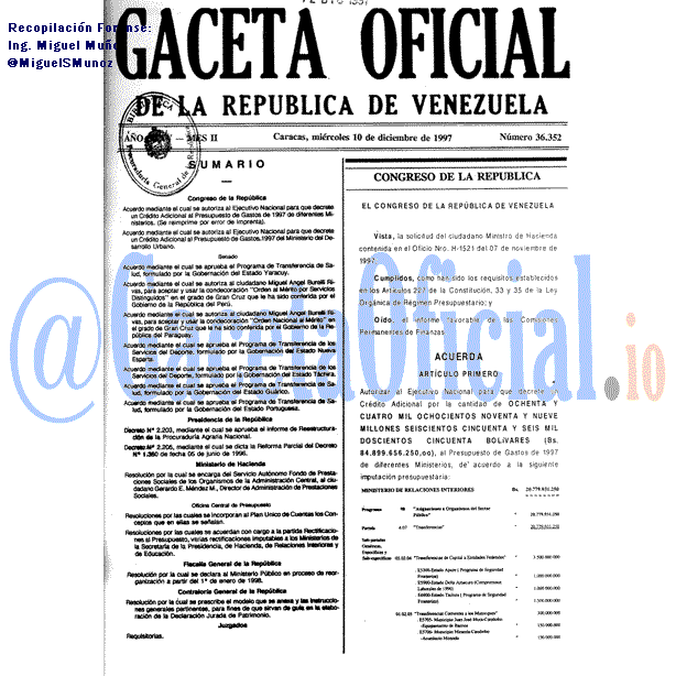 Gaceta Oficial 36352 del 10 Diciembre 1997