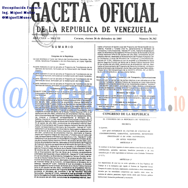 Gaceta Oficial 36362 del 26 Diciembre 1997