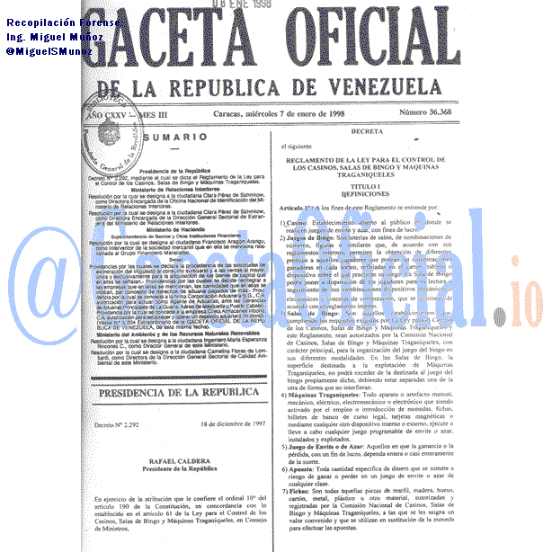 Gaceta Oficial 36368 del 7 Enero 1998