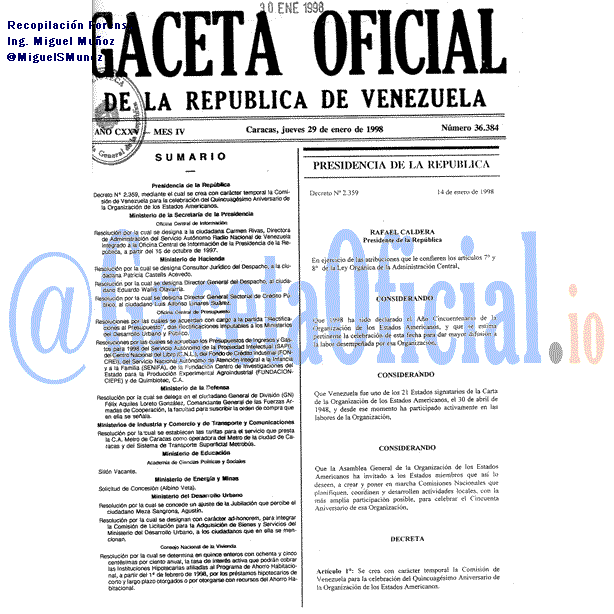 Gaceta Oficial 36384 del 29 Enero 1998
