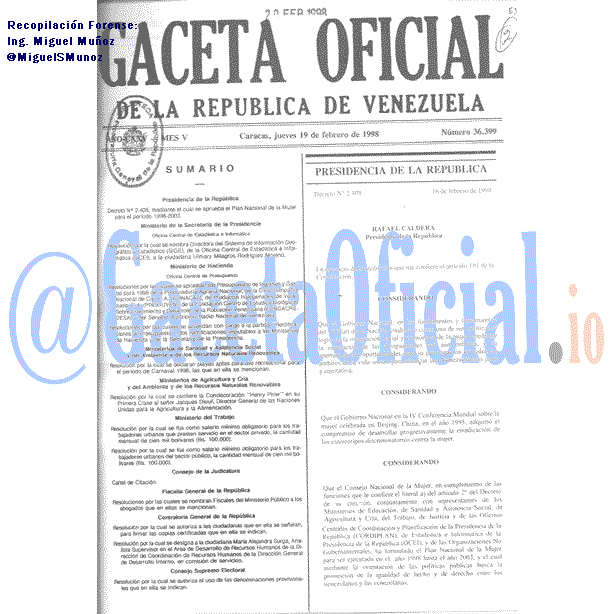 Gaceta Oficial 36399 del 19 Febrero 1998