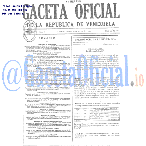 Gaceta Oficial 36410 del 10 Marzo 1998