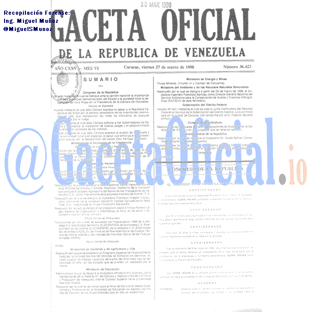 Gaceta Oficial 36423 del 27 Marzo 1998