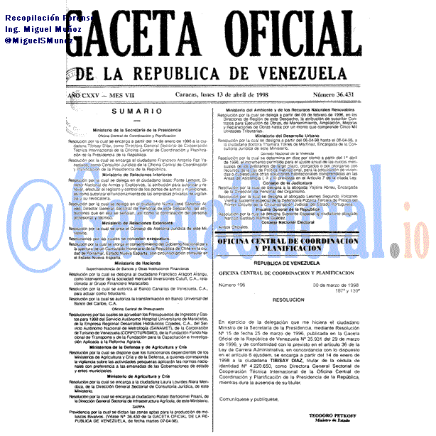 Gaceta Oficial 36431 del 13 Abril 1998