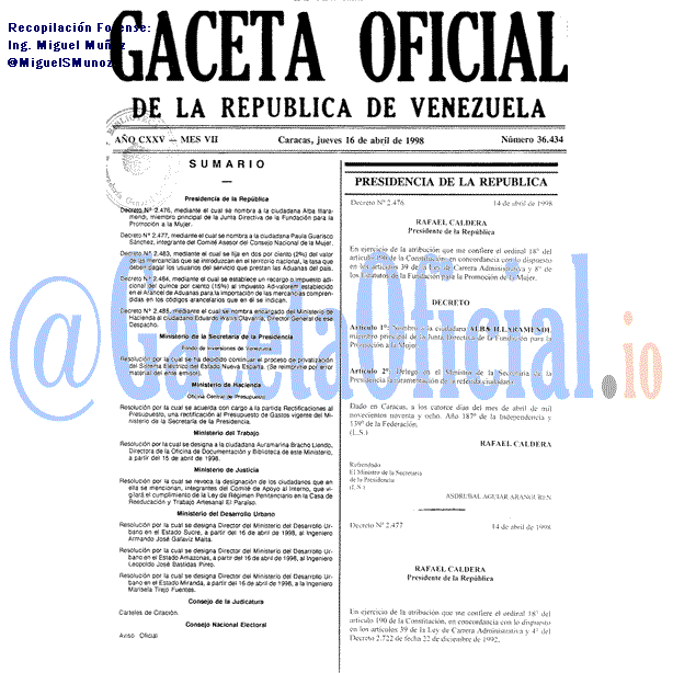 Gaceta Oficial 36434 del 16 Abril 1998