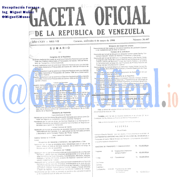 Gaceta Oficial 36447 del 6 Mayo 1998